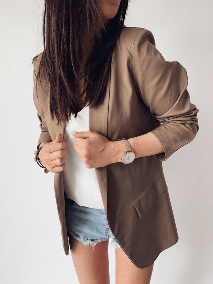 Women Solid Color Pocket Shawl Collar Elegant Long Sleeve Blazers